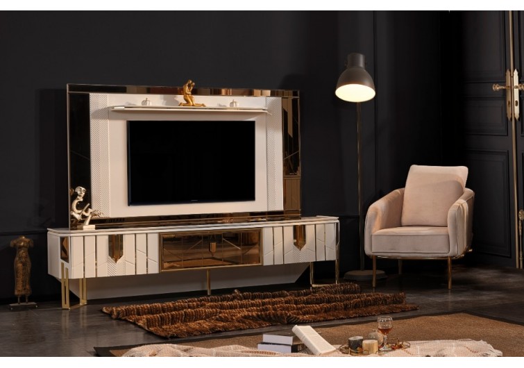 Chanell Tv Ünitesi Beyaz bronz aynalı-boyalı