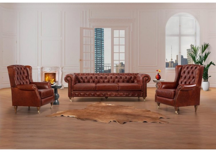 Комплект мягкой мебели Сastello из натуральной кожи в стиле Капитоне.